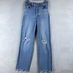 Levi Strauss & Co. Ribcage Straight Ankle Jeans Button Fly Women's Blue Size 24